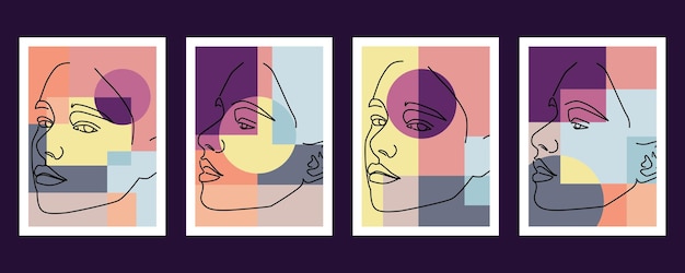 Ensemble d'affiches de femme abstraite silhouette dans un style bohème