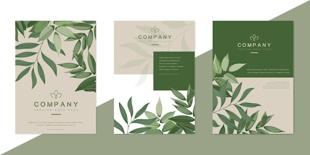 Vecteur ensemble d'affiches avec des feuilles vertes modèle de conception pour les produits écologiques naturels de logo bio bio de l'entreprise