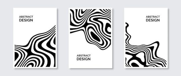 Ensemble d'affiches de lignes ondulées en noir et blanc Pack de bannières de formes ondulées fluides Courbe universelle abstraite