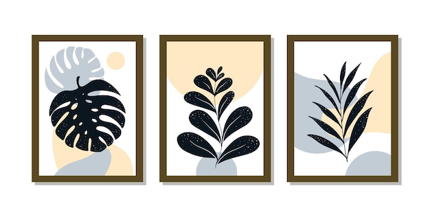 Ensemble D'affiches Minimalistes Avec Des Feuilles De Monstera