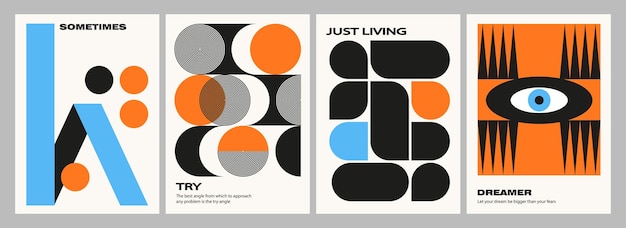 Un Ensemble D'affiches Minimalistes Pour L'intérieur Dans Le Style Bauhaus Art Rétro Avec Motivation