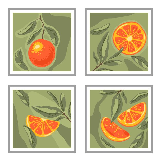 Vecteur ensemble d'affiches modernes avec des fruits oranges