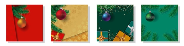 Ensemble D'affiches De Noël Avec Une Branche De Sapin Et Une Boule