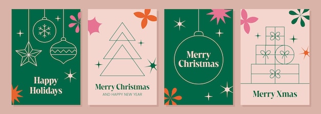 Vecteur ensemble d'affiches de noël minimalistes modernes avec des formes géométriques abstraites couvertures de vacances de noël