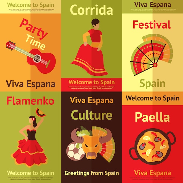 Vecteur ensemble d'affiches rétro d'espagne