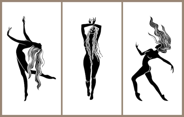 Un ensemble d'affiches, silhouettes noires de femmes dans des poses élégantes