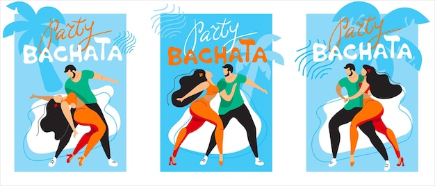 Vecteur un ensemble d'affiches vectorielles sur le thème des danses latines l'illustration convient pour une affiche un dépliant de l'événement également applicable pour d'autres danses salsa kizomba merengue et autres