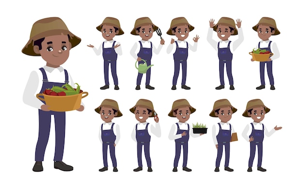 Ensemble D'agriculteur Avec Des Poses Différentes