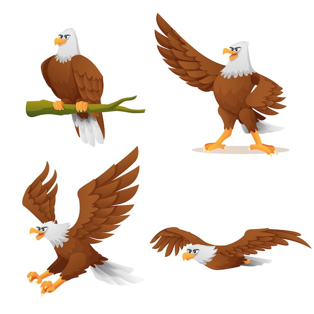 Vecteur ensemble d'aigle dans diverses poses cartoon illustration