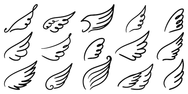 Vecteur ensemble d'ailes abstraites dans le style de dessin au trait doodle isolé sur illustration vectorielle fond blanc