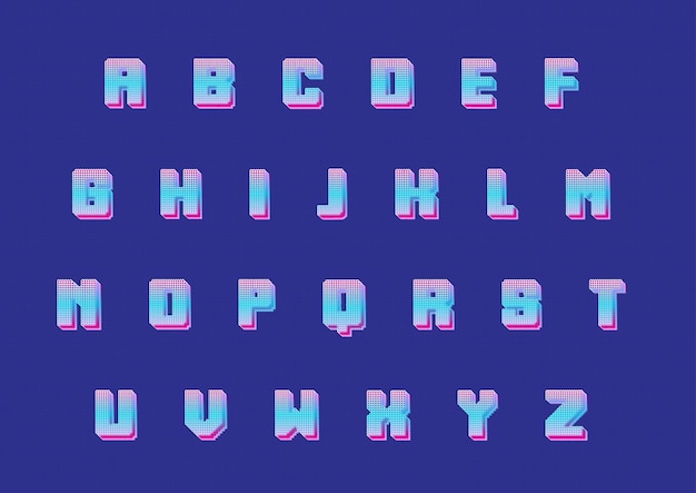 Vecteur ensemble d'alphabets de jeu de pixels 3d