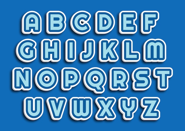 Ensemble D'alphabets à Thème Bleu Dessin Animé Mignon