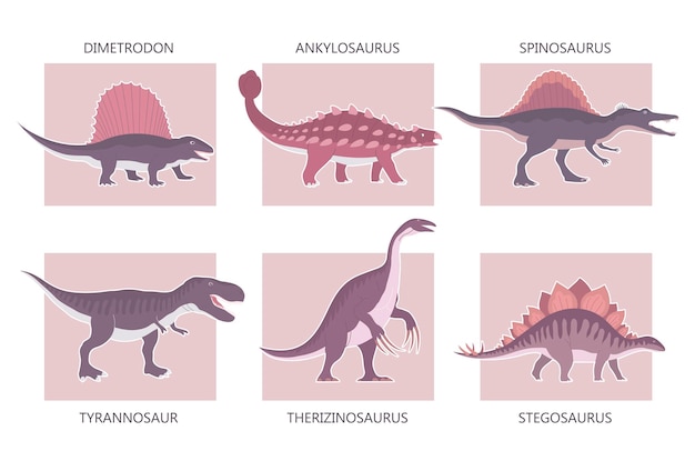 Vecteur ensemble d'anciens dinosaures carnivores et herbivores