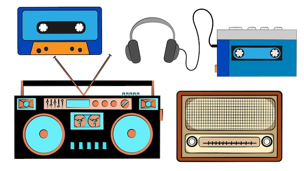 Un ensemble d'anciens équipements audio musicaux hipster vintage rétro de la cassette des années 80 des années 90