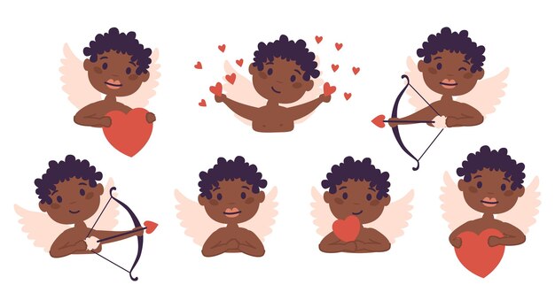 Ensemble D'anges De Bébé Afro-américain Cupidon De L'amour