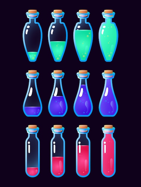 Ensemble D'animation De Bouteille De Potion Gui De Bas à Plein Pour Les éléments D'actif De L'interface Utilisateur Du Jeu