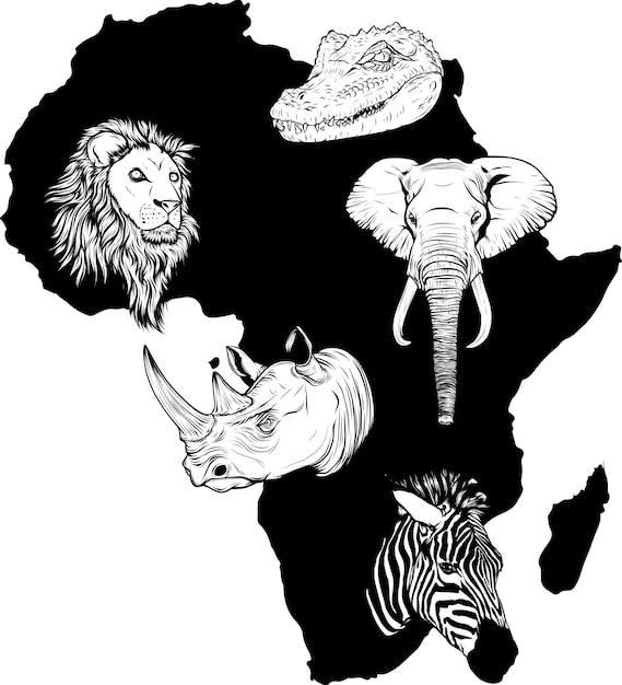 Ensemble D'animaux Africains Vecteur Noir Collection De Divers Mammifères D'afrique