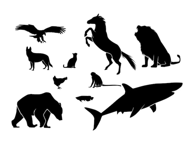 Ensemble D'animaux Animaux De Compagnie Silhouette Isolé Sur Fond Blanc Illustration Vectorielle