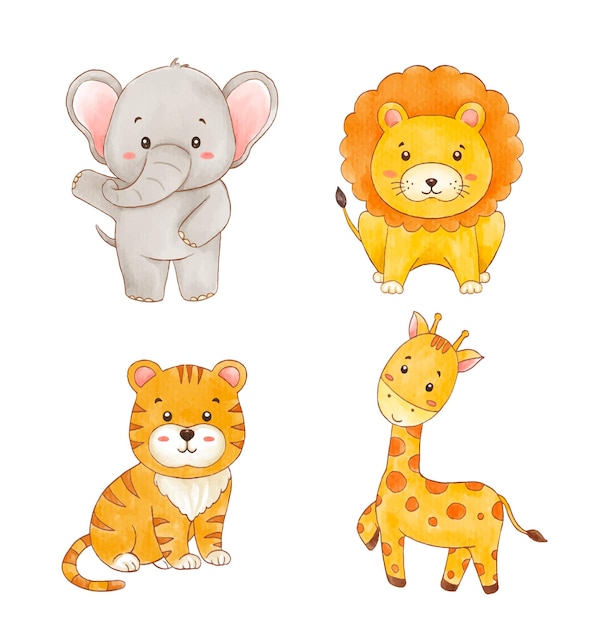 ensemble d'animaux aquarelle de dessin animé de la faune