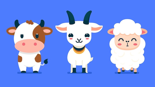 Ensemble d'animaux sauvages mignons moutons vache chèvre Safari animaux de la jungle illustration vectorielle plane