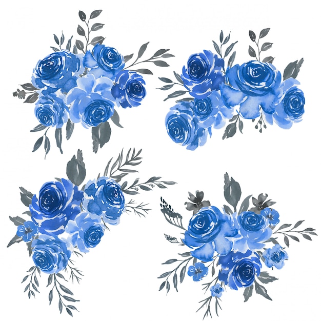 Ensemble Aquarelle D'arrangement De Cadre Bleu Floral