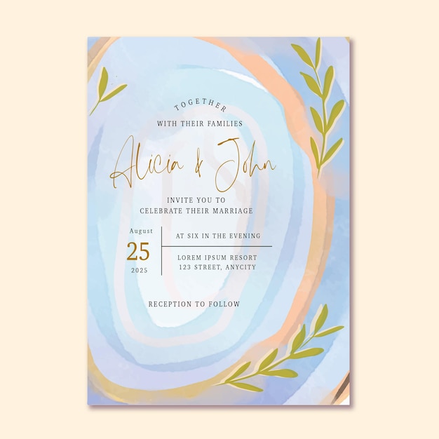 ensemble aquarelle d'invitation de mariage coloré