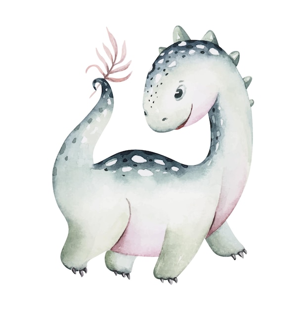 Ensemble D'aquarelle Peinte à La Main Illustration De Petits Dinosaures Mignons Isolés Sur Blanc Dessin Animé Enfantin Reptile Préhistorique En Couleur Bleu Vert Violet Parfait Pour L'impression Et L'affiche De La Crèche De Bébé