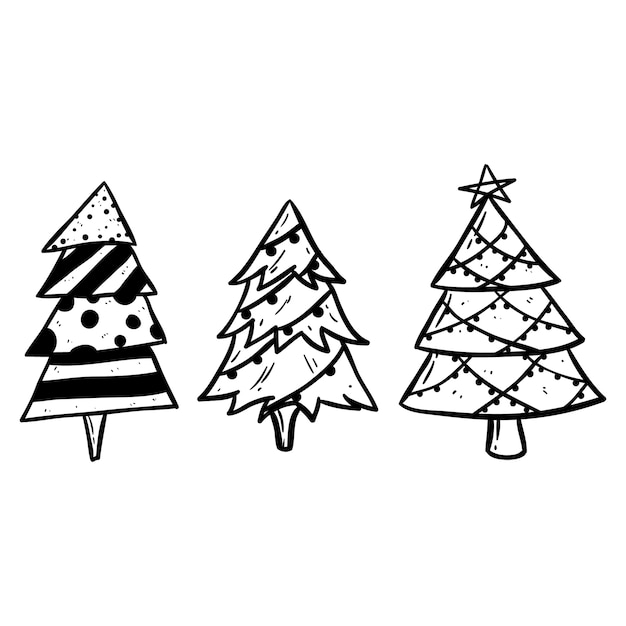 Ensemble D'arbre De Noël Doodle Mignon Avec Contour