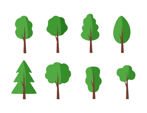 Ensemble D'arbres Avec Une Couronne Verte Illustration Vectorielle D'une Icône D'arbre