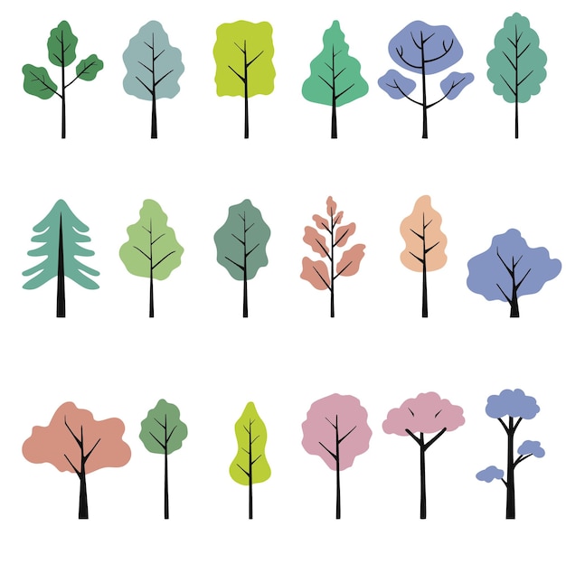 Ensemble D'arbres De Différentes Formes Et Couleurs