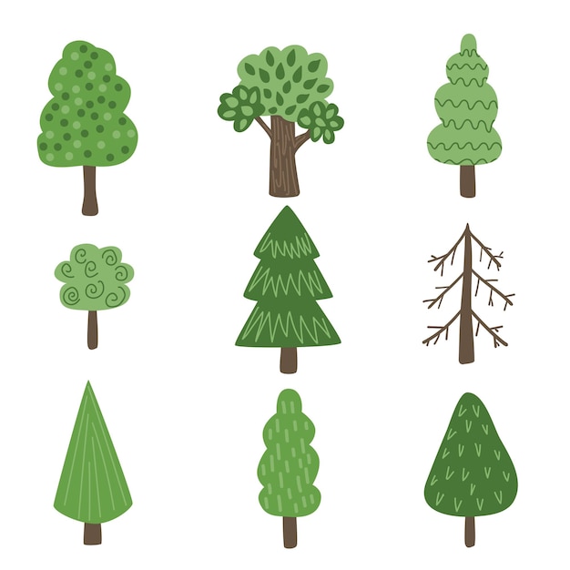Ensemble d'arbres isolé sur fond blanc Illustration vectorielle
