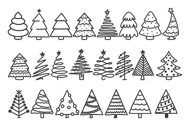 Ensemble D'arbres De Noël Assortis D'art Dessinés à La Main