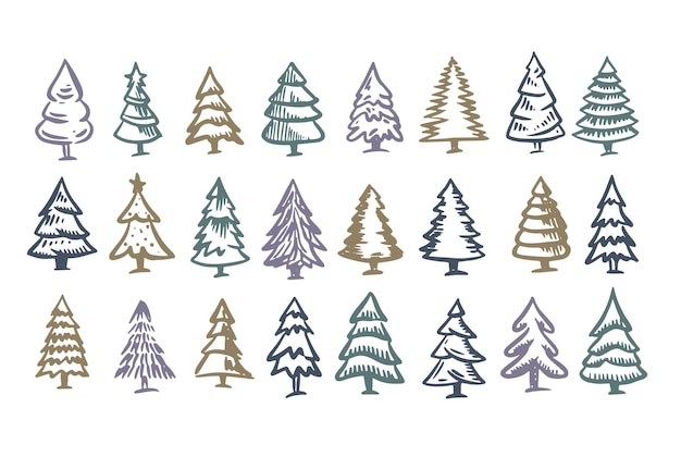 Ensemble d'arbres de Noël Illustrations dessinées à la main