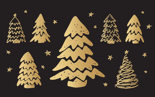 Ensemble d'arbres de Noël Illustrations dessinées à la main