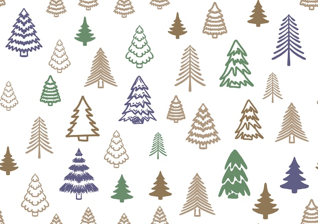 Ensemble d'arbres de Noël, illustrations dessinées à la main.