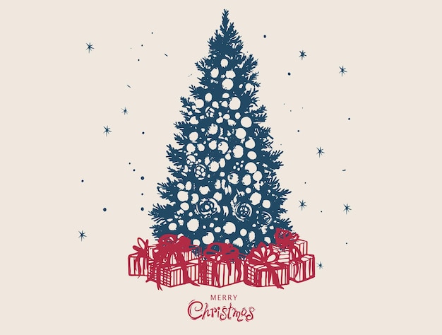 Ensemble d'arbres de Noël, illustrations dessinées à la main.