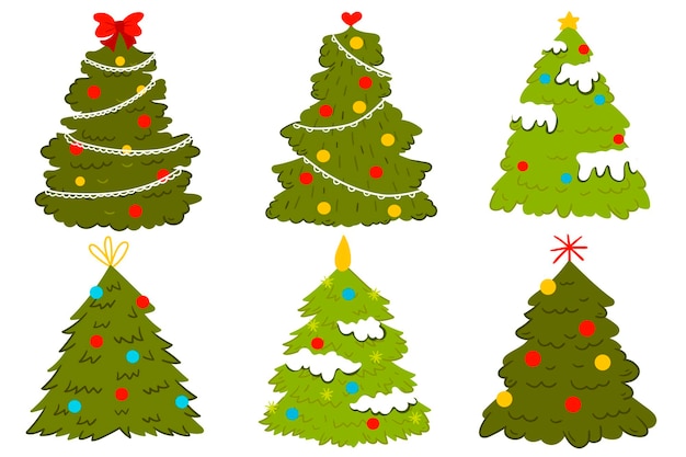 Ensemble D'arbres De Noël Peut être Utilisé Pour La Bannière D'invitation De Carte De Voeux Illustration Vectorielle