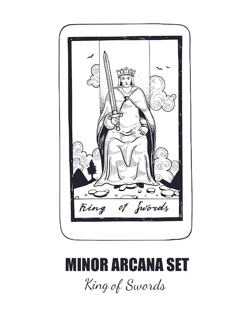 Ensemble D'arcanes Mineurs Dessinés à La Main De Vecteur De Tarot Roi Des épées