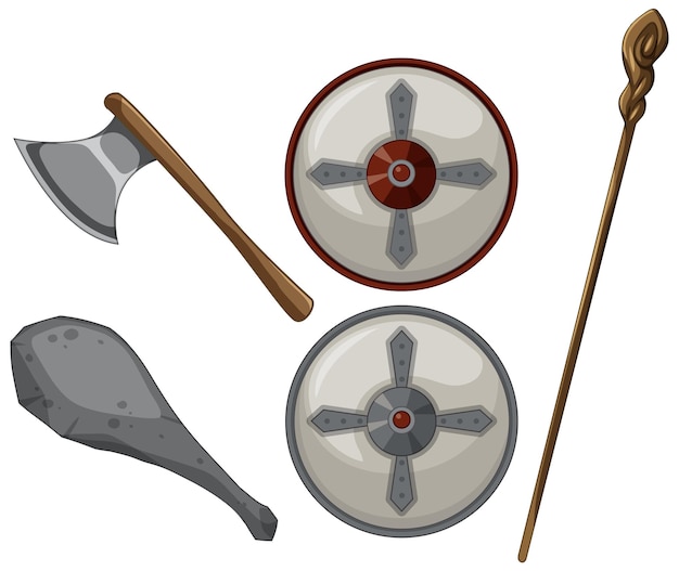 Vecteur ensemble d'armes médiévales sur fond blanc