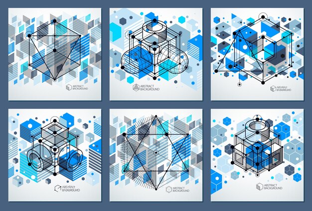 Ensemble D'arrière-plans Bleus Industriels Et D'ingénierie Vectoriels, Futur Plan Technique. La Composition Géométrique Moderne Peut être Utilisée Comme Modèle Et Mise En Page.