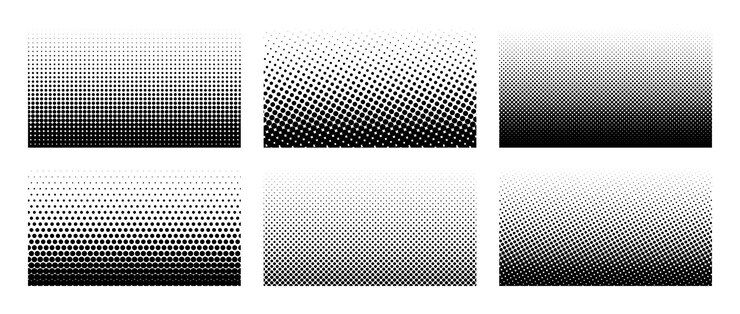 Vecteur ensemble d'arrières-plans à gradient de demi-ton horizontal collection de papiers peints à texture de points de dessins animés noir