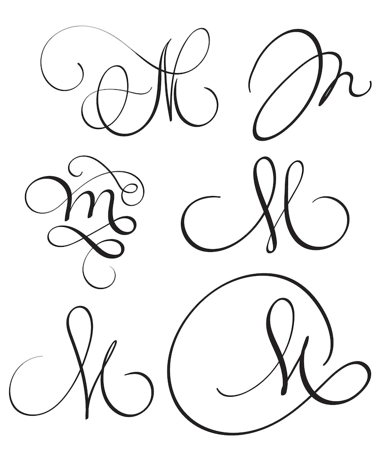 Vecteur ensemble d'art calligraphie lettre m avec s'épanouir de verticilles décoratives vintage illustration vecteur eps10