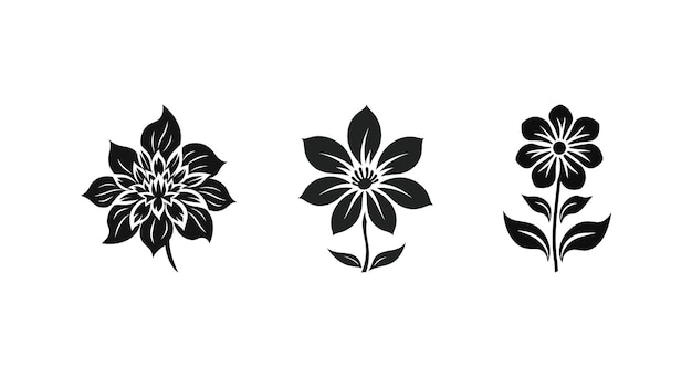 Vecteur ensemble d'art vectoriel de fleurs noires et blanches
