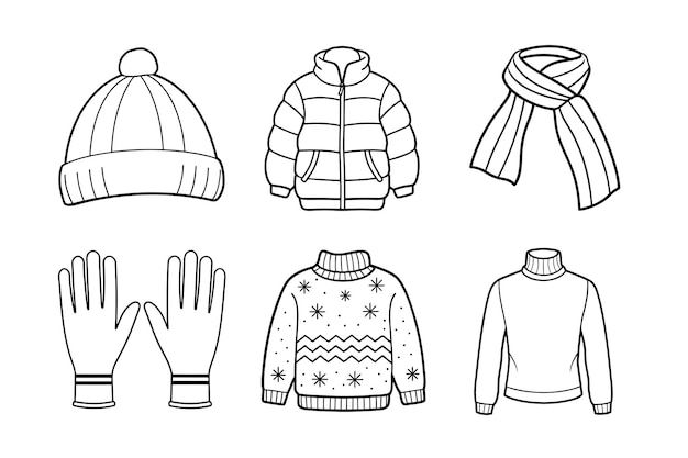 Ensemble d'art vectoriel d'hiver avec des vêtements confortables