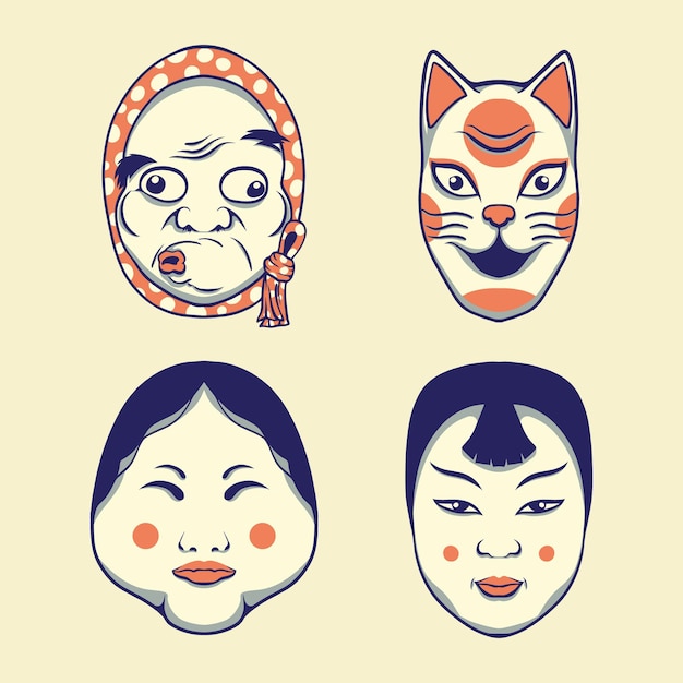 Vecteur ensemble d'art vectoriel de masque japonais