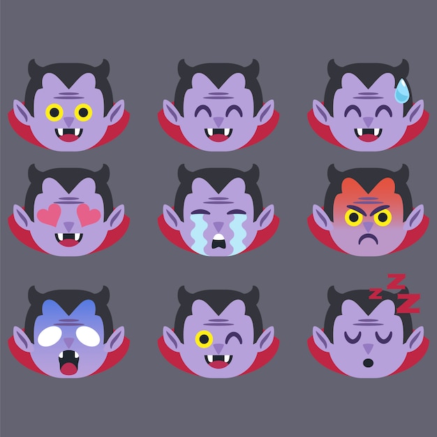 Vecteur ensemble d'autocollant dracula emoticon isolé