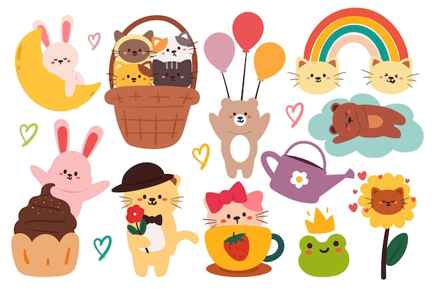 ensemble d'autocollants d'animaux de dessin animé mignon