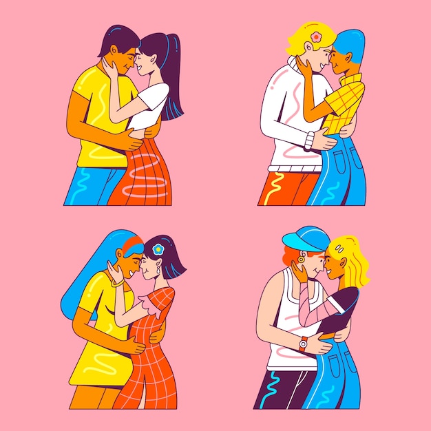 Ensemble D'autocollants De Couples Mignons Dessinés à La Main