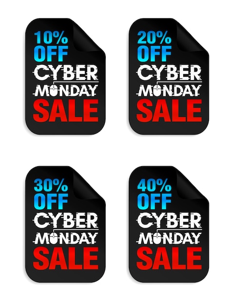 Ensemble D'autocollants Cyber Monday Sale Vente Cyber Monday 10 20 30 40 Off