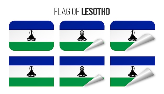 Ensemble D'autocollants D'étiquettes De Drapeau Du Lesotho Illustration Vectorielle Drapeaux 3d Du Lesotho Isolés Sur Blanc